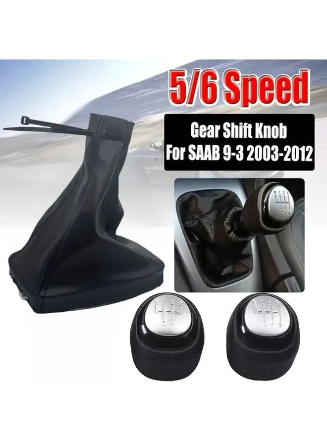 Faux Leather Gear Shift Knob Cover With Dustproof Boot For 5 6 Speed SAAB 9 3 2003 2012 Black - Image 1